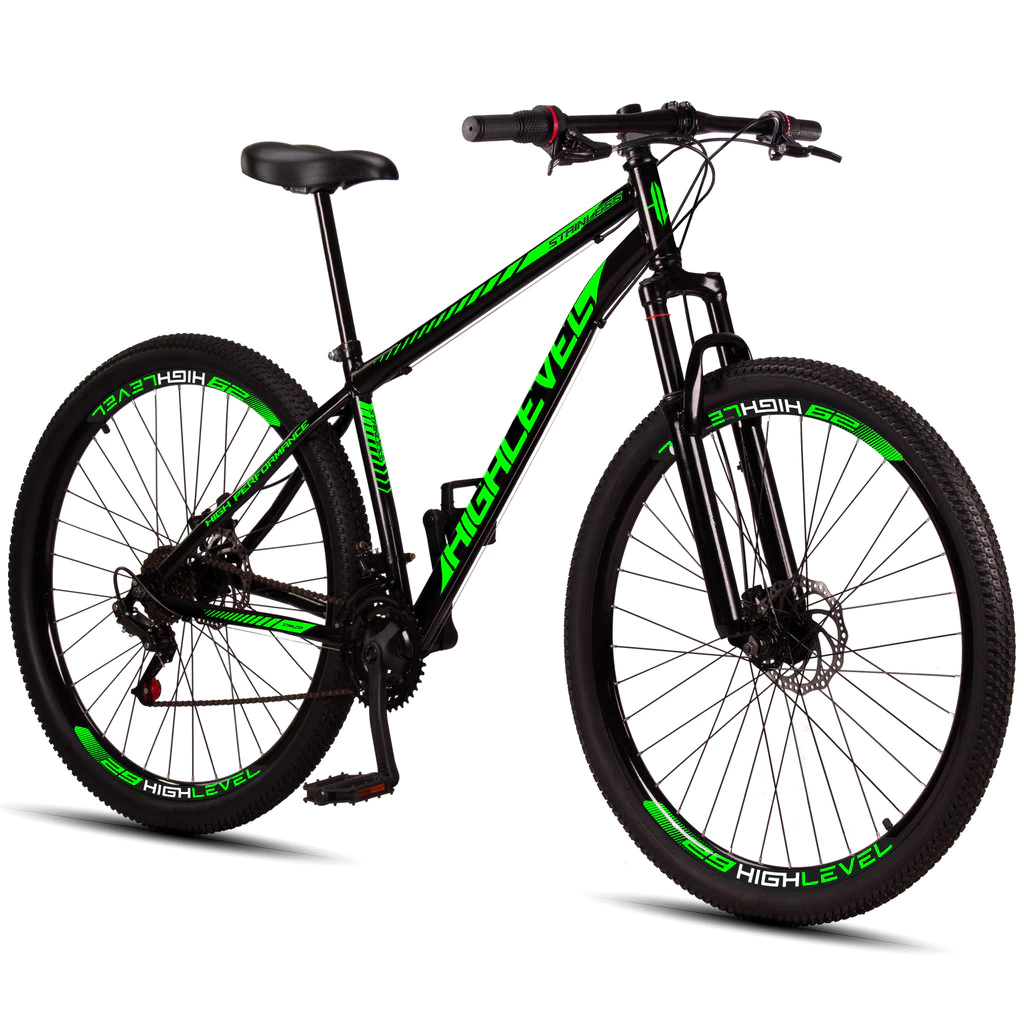 Bicicleta Aro 29 Highlevel Aço Carbono Freios a Disco Suspensão Dianteira 21 Marchas