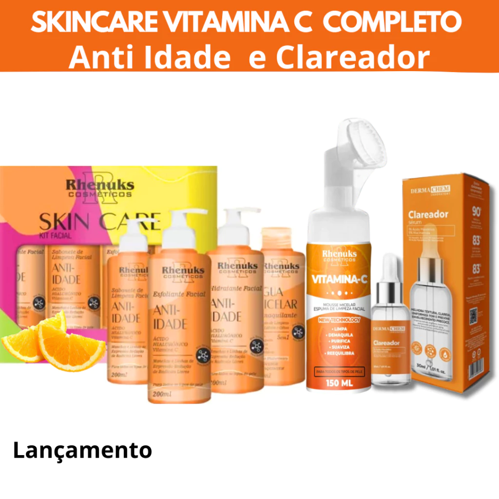 Skincare Vitamina C Anti Idade Clareador Rhenuks + Mousse Micelar Vitamina C Rhenuks ou Facebeautiful Lovely